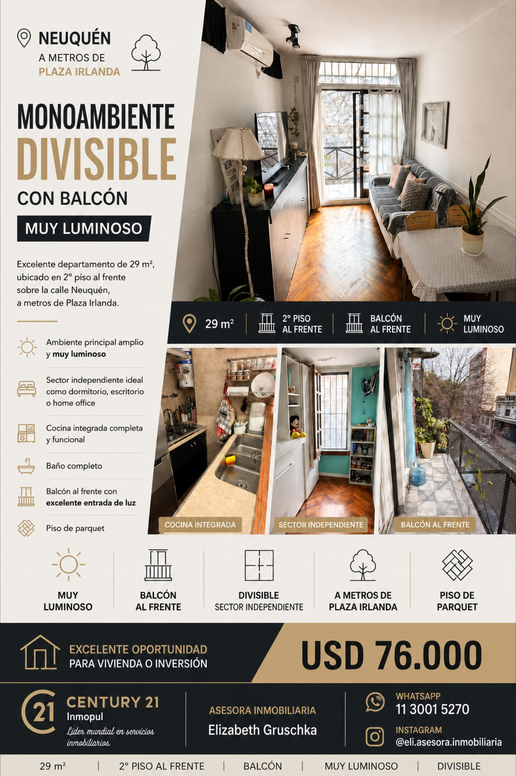 Monoambiente divisible en Caballito